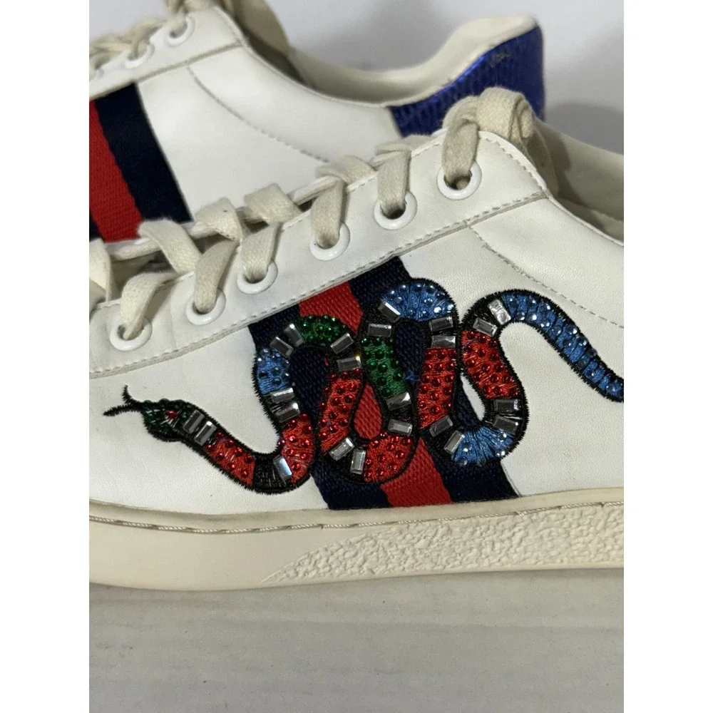 Gucci Ace Kingsnake Sneakers White Leather Men's 8.5 EU 41.5 Authentic - Picture 3 of 11